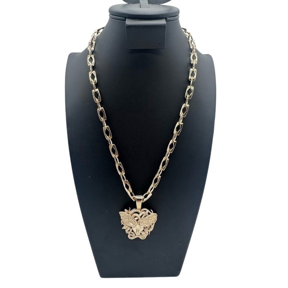 Versace Medusa Head Silver Tone Pendant Necklace Made in Italy Adjustable Chain